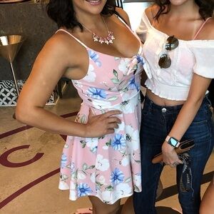 xhilaration pink floral mini dress | front Knott tie | size Small